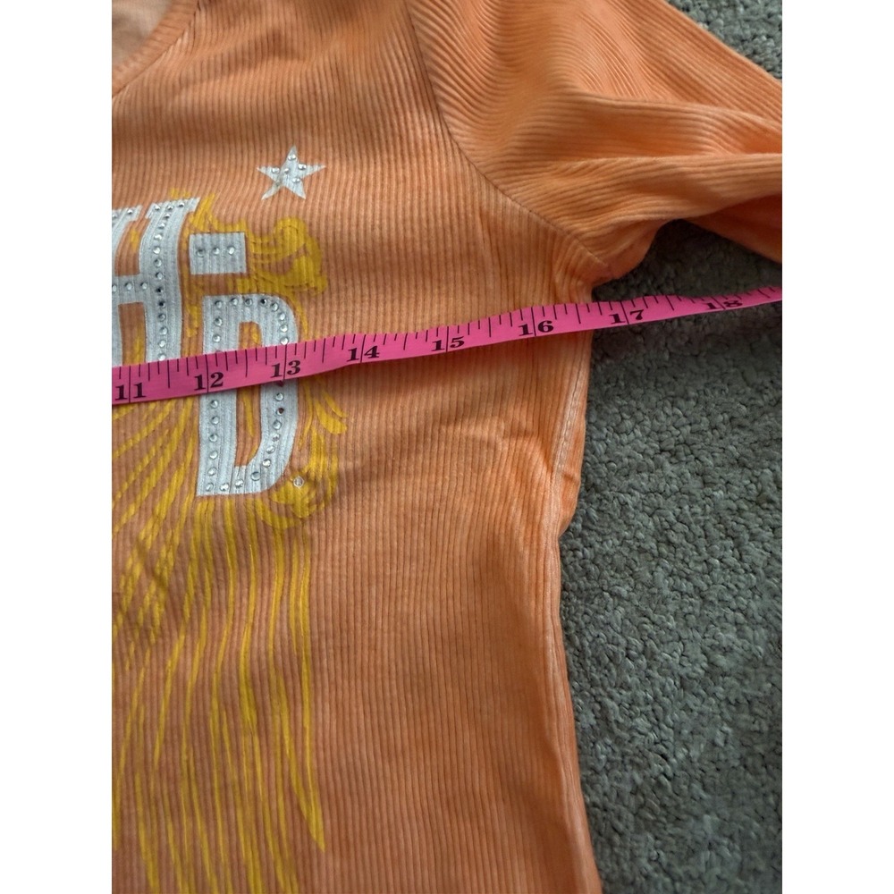 Harley Davidson Ribbed Y2K Orange Henley Top Womens Small Biker - Picture 7 of 8